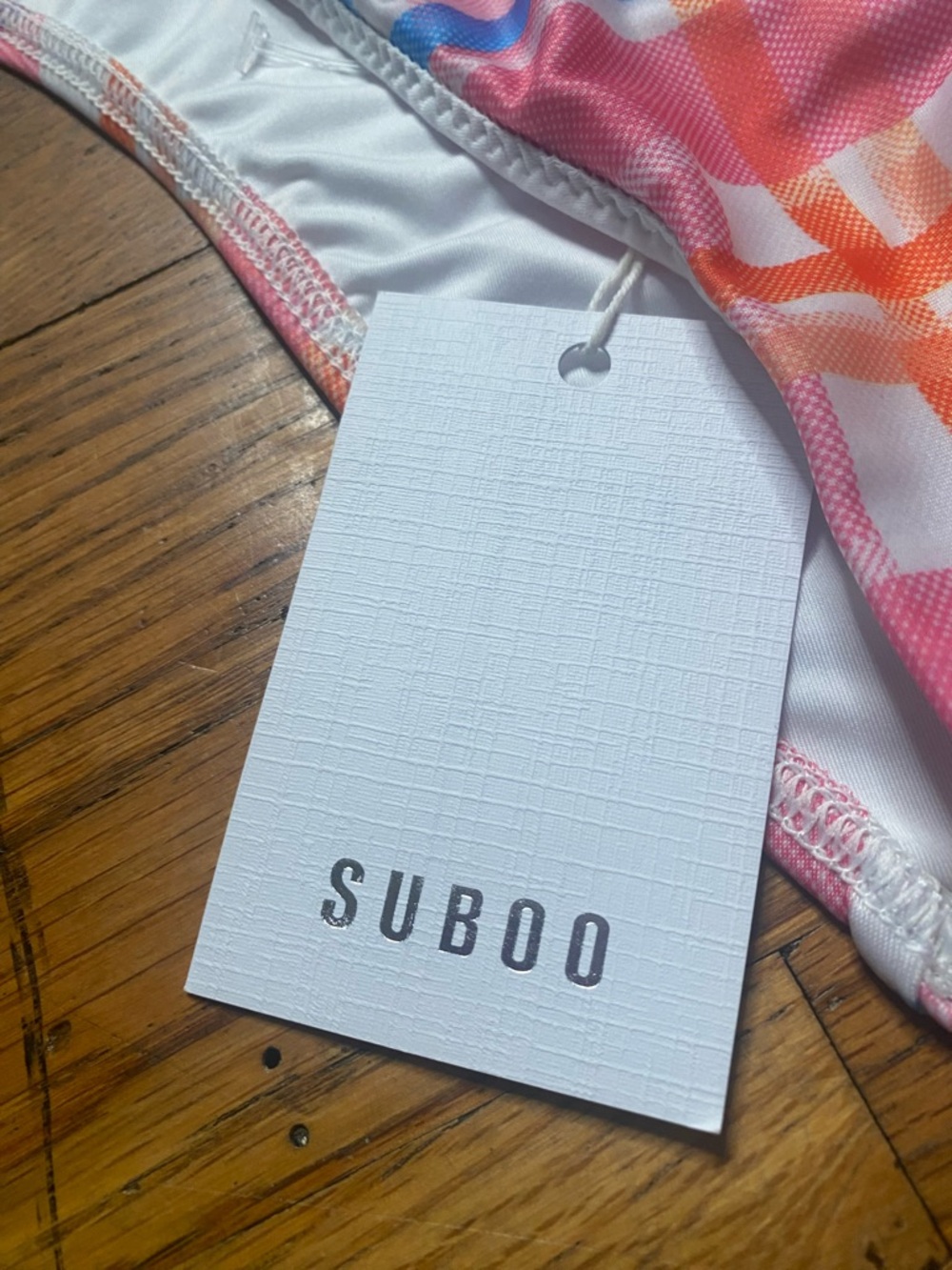 Suboo Brigitte High Cut Bikini Bottom XXS Plaid Pink Orange Blue NWT - Picture 3 of 7